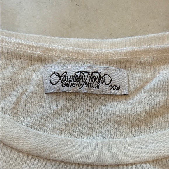 Lauren Moshi White Tee with Graphic Mouth and Stars and Stripes Design - Picture 3 of 5